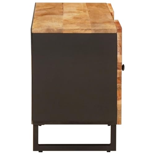 Support télévision marron en bois de mangue massif avec étagère basse pour décodeur