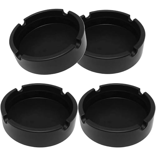 4 Pcs Silicone Ashtrays,Black RoundHeat Resistant Home Office Decoration Ashtrays