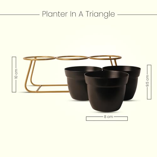 Image of Planter|Flower Pot for Indoor|Decorative Planter Basket|Home D?cor Flowers Pot|Flower Planter for Office D?cor|Balcony Flower Pot|3 Planter with Golden Stand|1129-A|Black