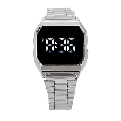 Reloj Deportivo Táctil, Resistente al Agua, Cronómetro Luminoso, Temporizador de Cuenta Atrás, Alarma, Ultrafino de Acero Inoxidable (Plata)