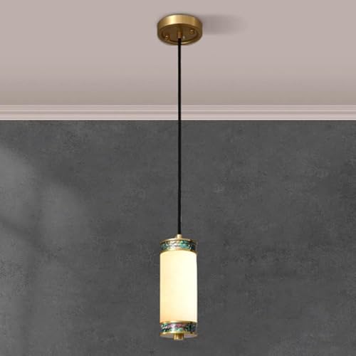 Luminaire suspension LED cylindre marbre blanc et abat-jour 10W