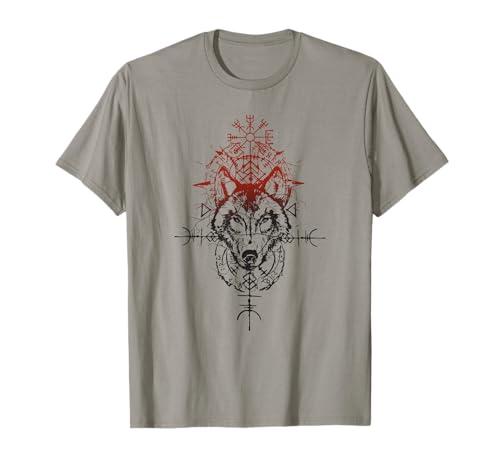 Walhalla Wolf Odin Runas Símbolos Brújula nórdica Vikingo Camiseta