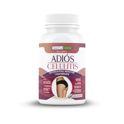 Adiós Celulitis Healthy Fusion | Anticelulítico Reductor Potente con L-Carnitina, Castaño de Indias, CLA, Cafeína, Cacao | Eliminar celulitis y piel de naranja | Reafirma y tonifica la piel | 100 Caps