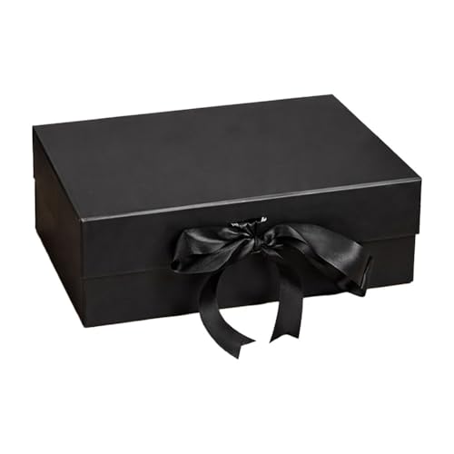 Gift N Greet Party Gift Box with Satin Ribbon | Multipurpose Gift Hampers | Luxury Rigid Folding Box for Birthday, Anniversary, Wedding, Valentine, Corporate & Personal Gifting | Medium Size, Black