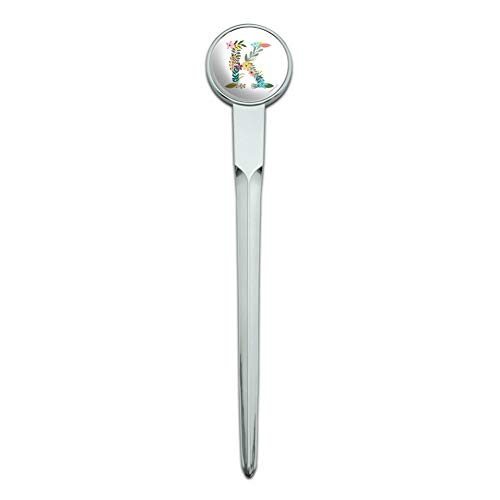Letter K Floral Monogram Initial Classic Chrome Plated Metal Envelope Letter Opener Slitter