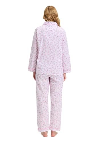 Image of GLOBAL Women Cotton Pajamas Long Sleeve PJs Button Down Sleepwear S-3XL