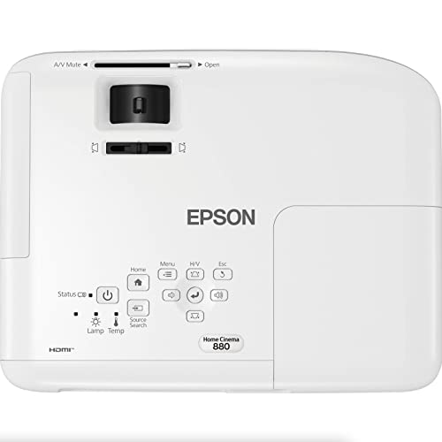 Image of Epson Home Cinema 880 3-Chip 3LCD 1080p Projector 3,300 Lumens Color and White Brightness, Streaming, Media Room, Built-in Speaker, Auto Picture Skew, 16,000:1 Contrast, HDMI 2.0