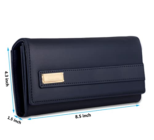 Image of ALSU Women's Hand Wallet Purse Clutch | Phone Pocket | Coin Compartment | Credit Card Slots| Zipper Pocket| Office use| Casual use| Faux Leather (Blue)