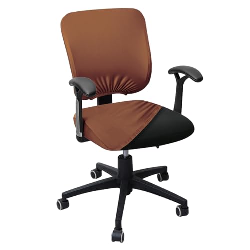 Image of HOKIPO 'SereneSolids' 140 GSM Office Chair Cover for Task Chair - Stretchable Fabric, Washable & Anti-Slip - Fits Small Office Chairs Without Headrest, Brown (AR-5224-BRN)
