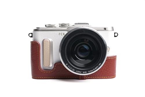 Demi-housse Olympus E-PL8 en cuir véritable fait main marron de qualité premium