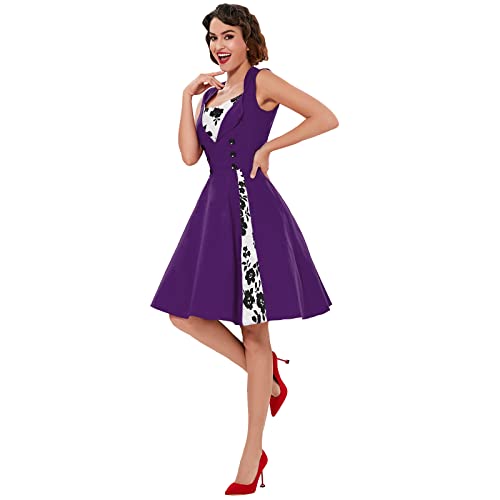 Image of KILLREAL Women's Polka Dot Retro Vintage Style Cocktail Party Swing Dress | 1950 Pinup Style, Sleeveless, Side Zipper, Knee Length, A-Line Dress