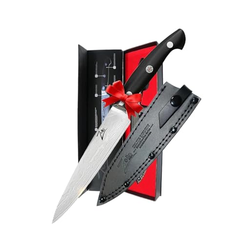 Zelite Infinity 6 Inch Utility Knife with Sheath — Razor Sharp Kitchen Chopping Knife; Japanese AUS-10 Super Steel 45-Layer Damascus Knife; Chef Knife w Triple-Riveted Humpback Handle