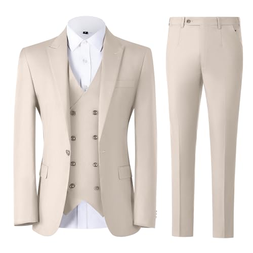 Mens Suit Slim Fit Solid Suit Jacket Double Breasted Vest and Dress Pants 3 Piece Set Prom Wedding Suits for Men2