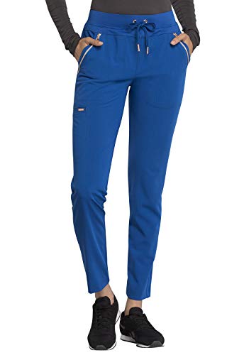 Cherokee Statement Women Scrubs Pant Mid Rise Tapered Leg Drawstring CK055P, XL Petite, Royal