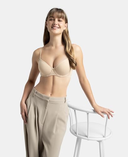 Image of Jockey 1245 Women's Under-Wired Padded Super Combed Cotton Elastane Stretch Medium Coverage Multiway Styling T-Shirt Bra with Detachable Straps