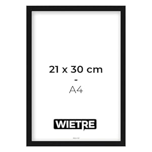 WIETRE Bilderrahmen A4 21×30 cm Schwarz MDF-Holz | Posterrahmen | bruchsicheres Acrylglas | zum Aufhängen & Aufstellen – für Fotos, Bilder & Poster