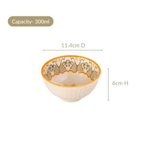 Image of Nestasia Ceramic Snack Bowl Set of 4 (300ml Each) - Dishwasher & Microwave Safe Bowls for Serving Soup, Rice, Dal, & Salad | Geometric Printed Bowls with Glossy Finish - Ideal for Gifting