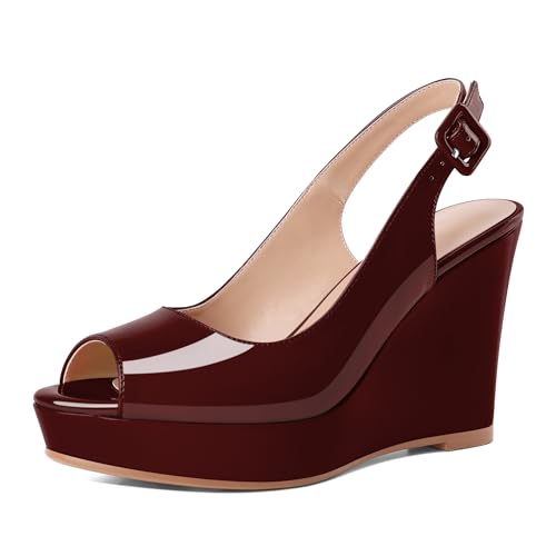 Eldof Womens Peep Toe Wedge Heels Slingback Platform High Pumps Party Dress Casual Sandals 4 Inches product thumbnail 12