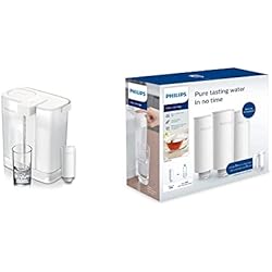 Filtro Micro X Clean Philips Water - AWP2980 - Jarra Filtradora de Agua Electrónica, Filtración Instantánea, Reduce Cal, Cloro y los Microplásticos,Blanco & AWP225 - Filtro de Agua Micro X-Instant, Cartuchos