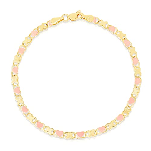 Floreo 10k Yellow Gold XOXO X and Heart Double Link Bracelet, 3.5mm