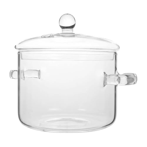 DASJKDI Cacerola de Vidrio con Tapa Olla for cocinar sobre Estufa y asa for a Fuego Lento for Sopa Transparente Alto Contenido borosilicato(Transparent 1900ML)