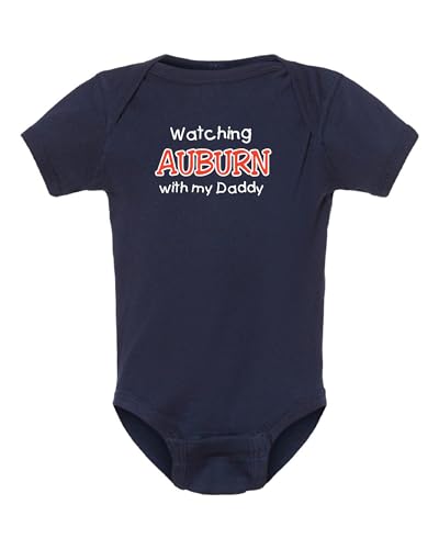 Image of Campus Originals Watching Auburn with my Daddy Baby Bodysuit Outfit Toddler Shirt - Navy