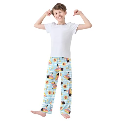 Submarine Sea Wave Boys Long Pants Soft Trousers Elastic Waist Kids Lounge Bottoms with Pockets S-XL2