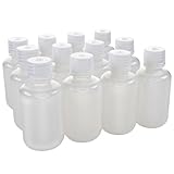 EISCO - Pack of 12, 60mL Sterile Narrow Mouth HDPE Translucent Reagent Bottles with Polypropylene Caps, Leak-Proof, Chemical Resistant, Laboratory Storage Bottles, -100 to 120°C Temperature Range