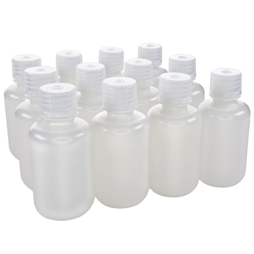 EISCO - Pack of 12, 60mL Sterile Narrow Mouth HDPE Translucent Reagent Bottles with Polypropylene Caps, Leak-Proof, Chemical Resistant, Laboratory Storage Bottles, -100 to 120°C Temperature Range