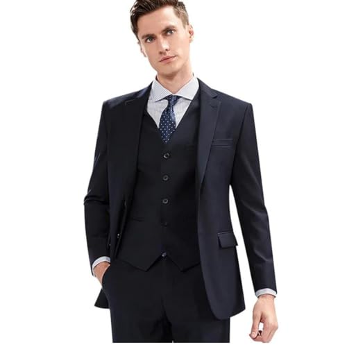 Mens (Blazer+ Vest + Pants) Business Slim-Fit Formal Banquet Work Style Evening Suit3