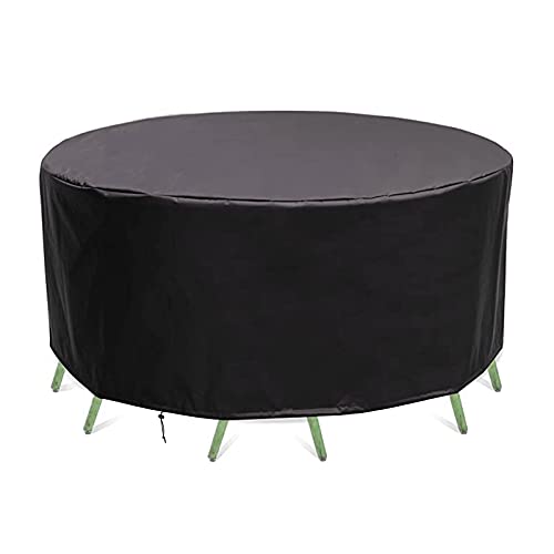 BeGrit Outdoor Table Cover, Patio Table Cover, Furniture Cover Waterproof, Round Table Cover, Heavy Duty Patio Furniture Covers Protective Cover for Circular Garden Table & Chair (185cm * 110cm) Black