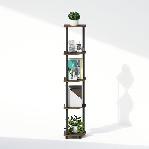 Image of Furinno Turn-N-Tube Storage Shelves, 5-Tier Book Shelf, Corner Shelf, Toolless Open Shelves, for Organization and Storage, Living Room, Home Office, Hallway, Bedroom, Columbia Walnut