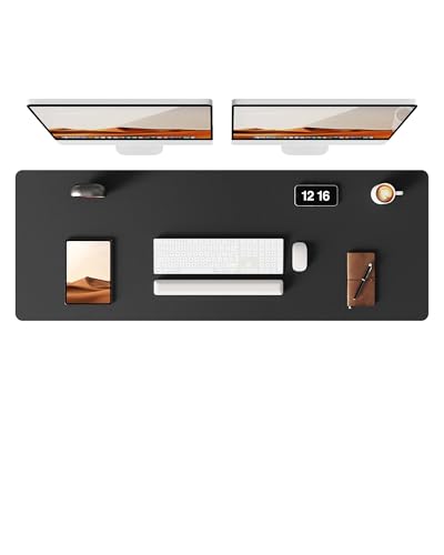 YSAGi Leather Desk Protector, Office Mat, Large Mouse Mat, Non-Slip PU Leather Blotter, Laptop Pad, Waterproof Writing Pad for Office and Home (Black, 47" x 17")
