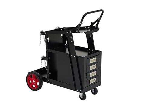 Welder Cart with Drawers Heavy Duty Welding Cart with Safety Chains and Cylinder Slots for Mig/Tig Welder and Plasma Cutter 220 LB Weight Capacity