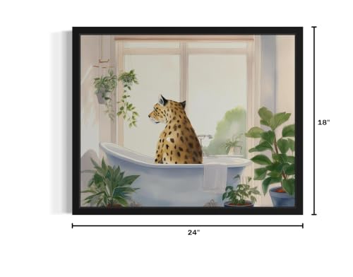 Image of Leopard Black Framed Wall Art Poster Print, Animal Bathtub Restroom Wall Art Painting for Bathroom Decor Gallery Gallery 30 (Leopard 2, 24 inch L x 18 inch W, Black Frame)