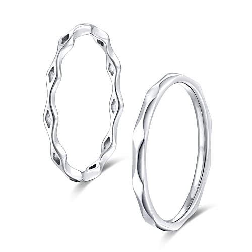 KAZITSAN 2pc 2mm Stainless Steel Rings for Women Girls Fashion Wedding Plain Band Knuckle Stacking Midi Rings Silver/Rose Gold Wedding Band Comfort Fit