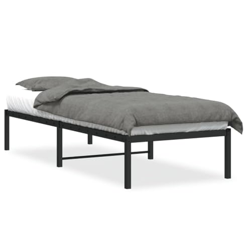 vidaXL Estructura de Cama, Somier de Listones con Almacenaje, Armazón Marco de Cama de Invitados, Mueble para Dormitorio, Metal Negro 75x190 cm
