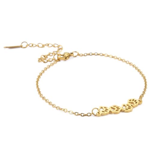 Tobillera de acero inoxidable con huellas de perro y gato plateada para mujer