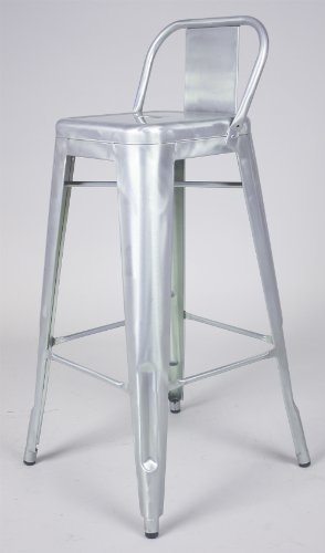 Marais French Industrial Style Low Back Bar Stool in Brush Galvanized Finish