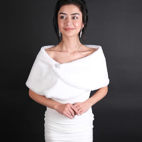 Image of LIMELIA Bride Wedding Faux Fur|Shawl Wrap Stole for Bride, Bridesmaid-Feather Scarf Fur for Evenings, Bridal Wedding Party