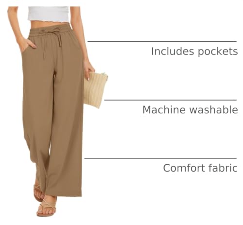 Image of KICZOY Women Flowy Pants Drawstring Waist Wide Leg Palazzo Beach Pants Loose Fit with Pockets