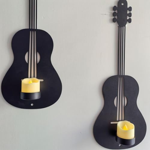 Portavelas negro de hierro con forma de guitarra elegante 8
