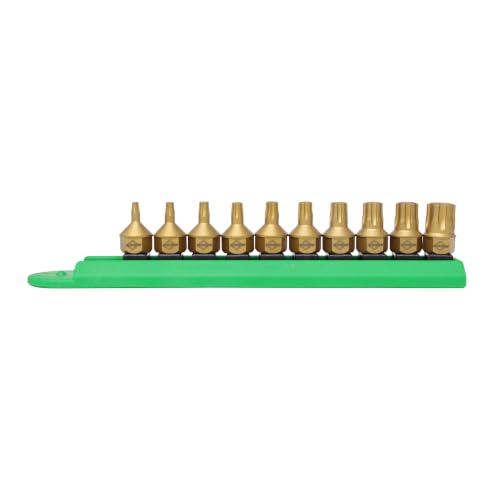Image of Mayhew Tools 16007 Low-Profile Dual Drive Bit Set, Torx Plus, 10-Piece | Titanium-Coated High-Torque Bit Set with Size-Marked Sockets & Storage Rail