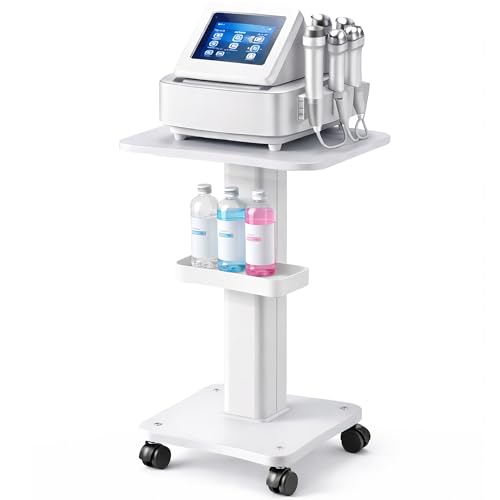 Esthetician Machine Stand with Wheels, 220 lbs Capacity Beauty Salon Rolling Trolley Cart with 2 Locking Casters, Iron Spa Equipment Cart for Facial & RF Devices, White