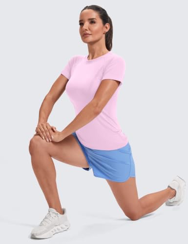 Image of MathCat Seamless Short Sleeve Workout Tops for Women | Breathable, Moisture-Wick, Soft, High Stretch, Chafe-Free, Waist Length, Slim Fit, Athletic T-Shirt