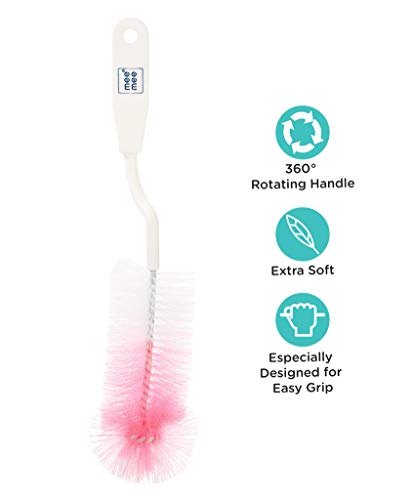 Image of Mee Mee Nylon Bottle Brush with Nipple Cleaner | 360 Rotating Handle | High-Density Soft Bristles | BPA Free | Scratch-Free Cleaning | Non-Toxic | Easy Grip | Dishwasher Safe (Pink) (Pack of 7)