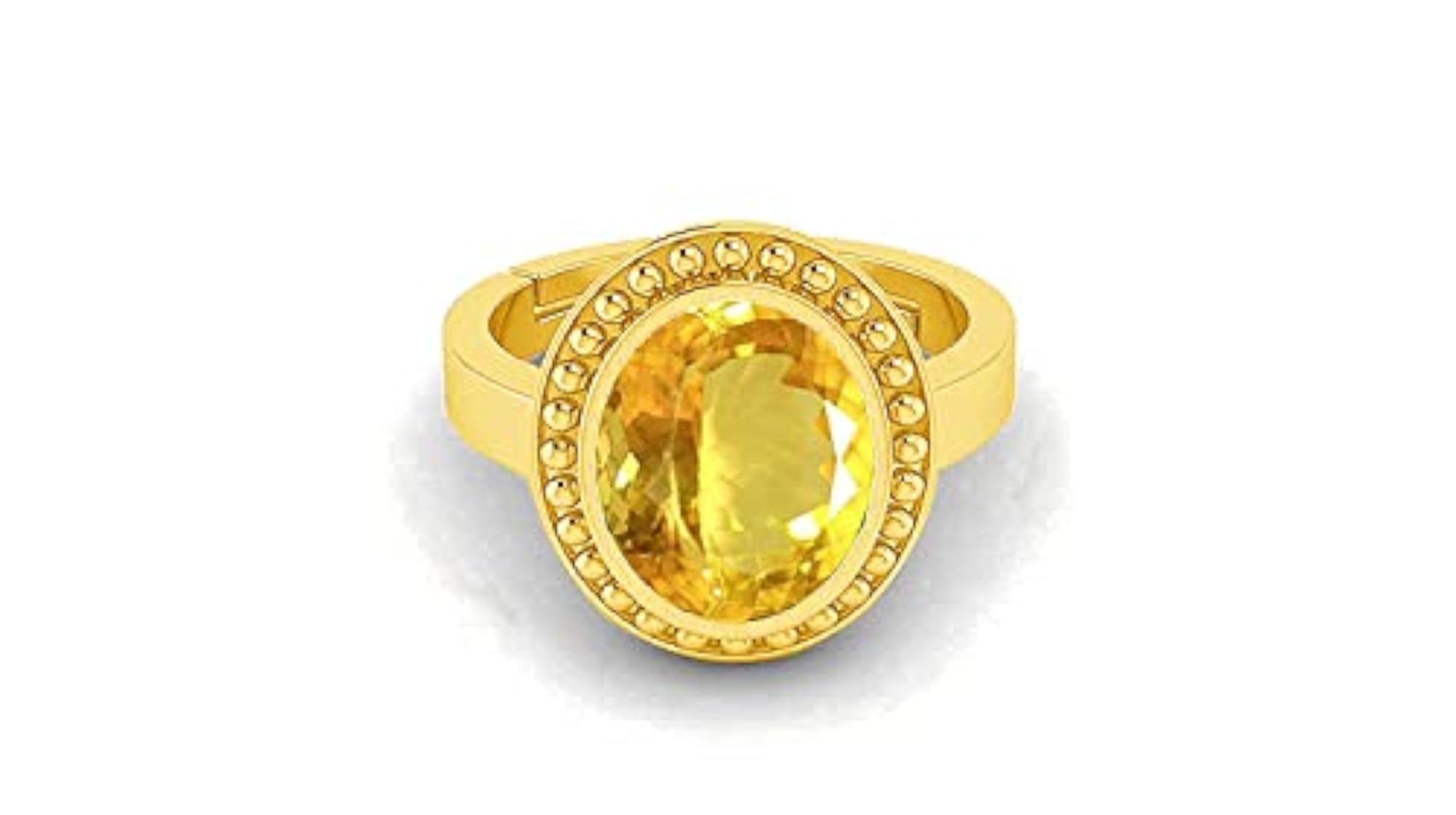 Natural Yellow Topaz Adjustable Ring, Gold Plated