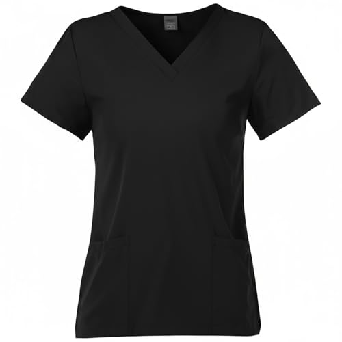 Meichoon Blusa médica con cuello en V y 2 bolsillos, manga corta, suave y elastizada, secado rápido, uniforme de enfermera DK56Negro L