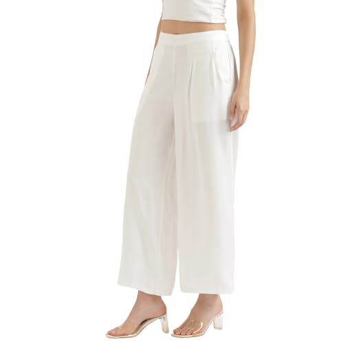 Image of SAADAA Palazzo Pants for Women Half-Elasticated Waistband | Palazzo for Women in Soft Viscose Fabric | Regular Fit with Mid Rise Waist & Deep Pockets | Versatile for Formal & Casual Wear