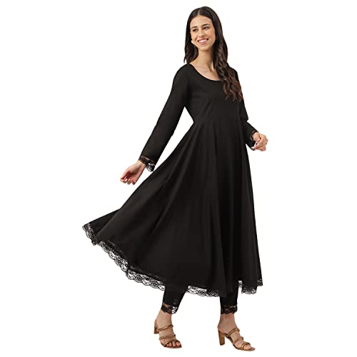 Image of Divena Black Solid Anarkali Kurta Pant set with Dupatta